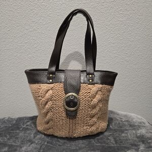 Chunky Knit & Faux Leather Tote Bag | Boho Fall Handbag